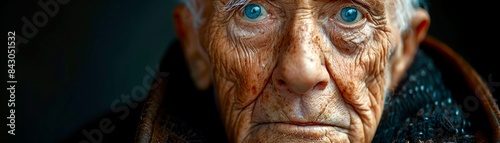 A closeup portrait of an old man with a weathered face and a thousand-yard stare