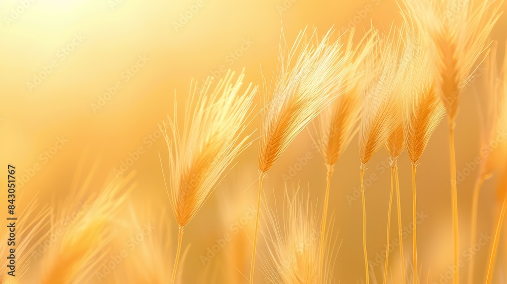 A tight shot of a wheat bundle on a sunlit day, with out-of-focus grass in the foreground and a yellow, blurred sky above A tight shot of a wheat bundle on a sunlit day, with out-of-focus grass in the foreground and a yellow, blurred sky above