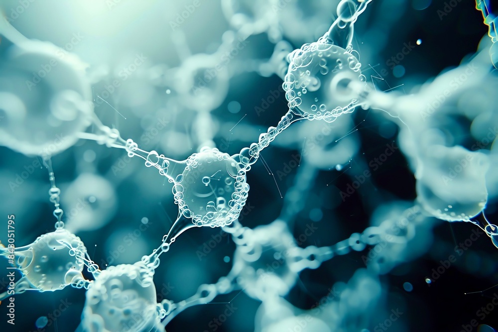 3D illustration of a molecular structure with a glowing blue center 3D illustration of a molecular structure with a glowing blue center
