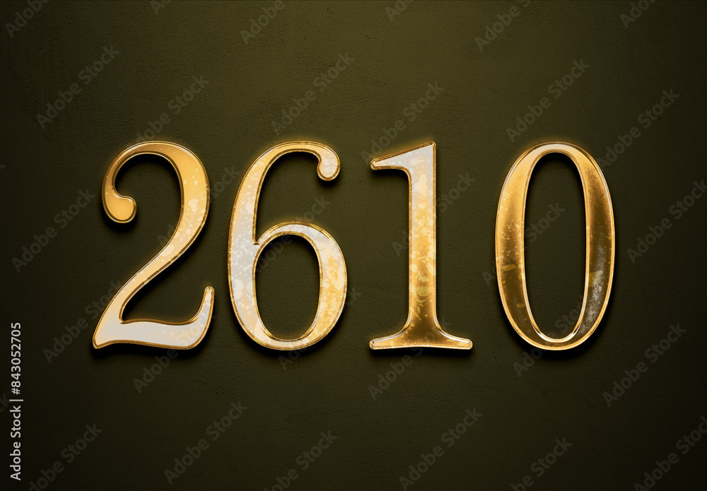 Old gold effect of 2610 number with 3D glossy style Mockup. Old gold effect of 2610 number with 3D glossy style Mockup.