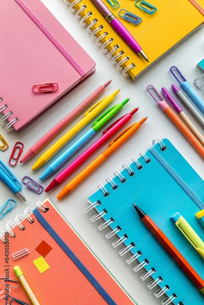 colorful school supplies on white background colorful school supplies on white background