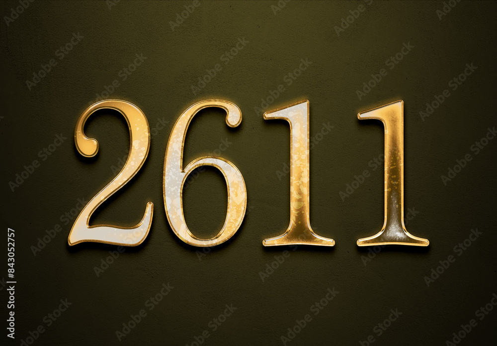Old gold effect of 2611 number with 3D glossy style Mockup. Old gold effect of 2611 number with 3D glossy style Mockup.