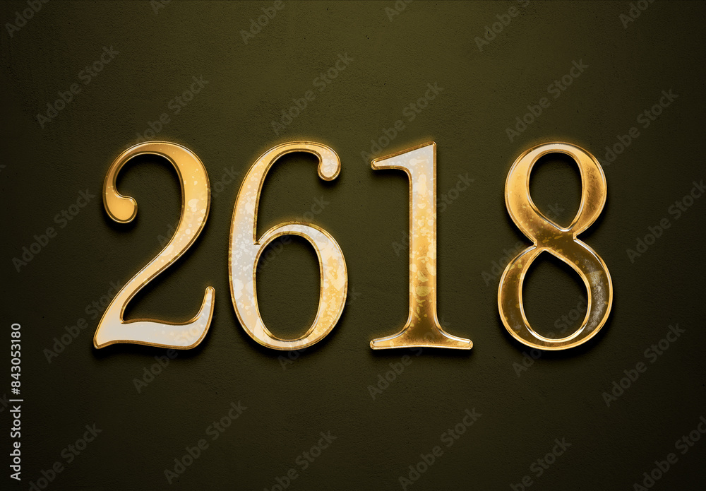 Old gold effect of 2618 number with 3D glossy style Mockup. Old gold effect of 2618 number with 3D glossy style Mockup.