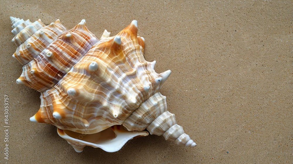 A seashell, with a detailed close-up view, lies on a sandy surface The top bears a small, blue dot, while a white dot nestles at its bottom A seashell, with a detailed close-up view, lies on a sandy surface The top bears a small, blue dot, while a white dot nestles at its bottom
