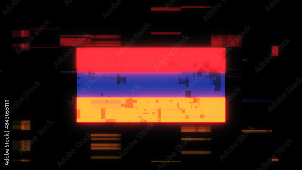 3D rendering flag Armenia with screen effects of technological glitches 3D rendering flag Armenia with screen effects of technological glitches