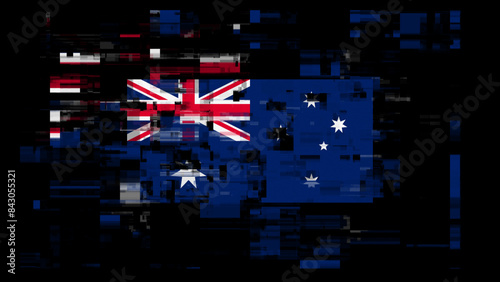 3D rendering flag Australia with screen effects of technological glitches