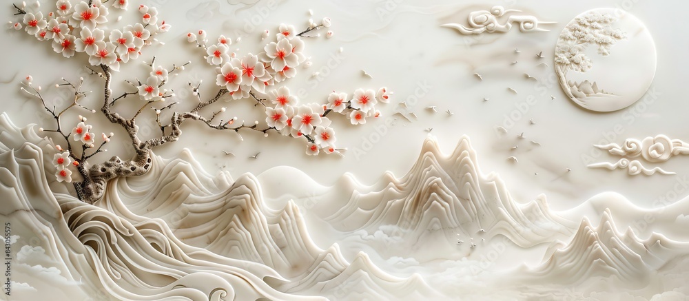 3d Chinese landscape Wallpaper Background golden art for digital printing wallpaper, mural, custom design wallpaper. AI generated illustration 3d Chinese landscape Wallpaper Background golden art for digital printing wallpaper, mural, custom design wallpaper. AI generated illustration