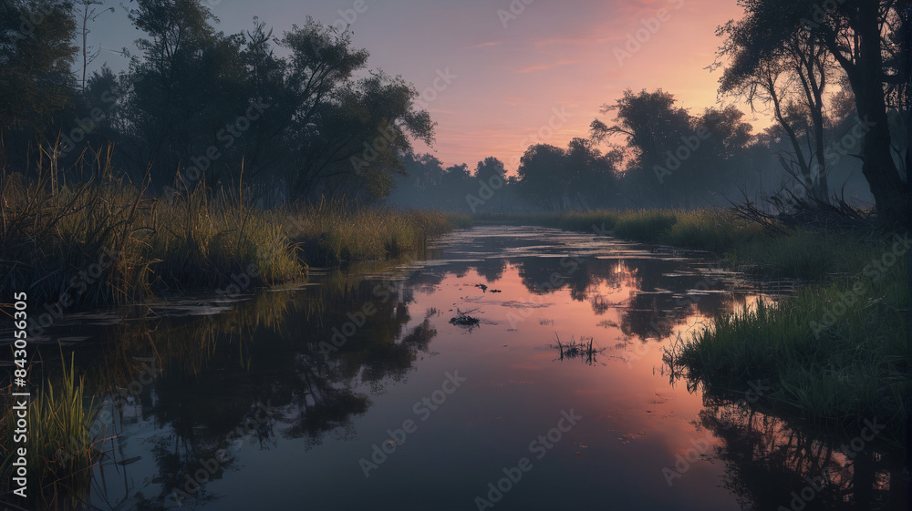 As twilight falls, the moat transforms into a murky swamp, its murky waters concealing untold dangers beneath the surface, Generative AI As twilight falls, the moat transforms into a murky swamp, its murky waters concealing untold dangers beneath the surface, Generative AI