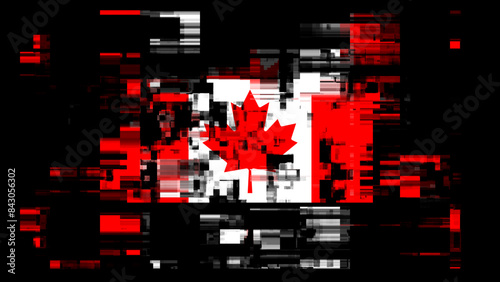 3D rendering flag Canada with screen effects of technological glitches