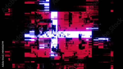 3D rendering flag Denmark with screen effects of technological glitches