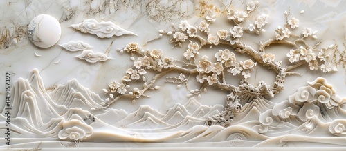 3d Chinese landscape Wallpaper Background golden art for digital printing wallpaper, mural, custom design wallpaper. AI generated illustration