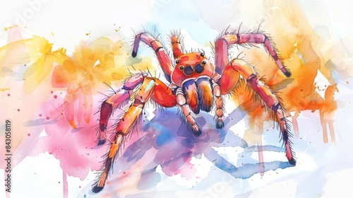 watercolor painting of a red hairy tarantula photo