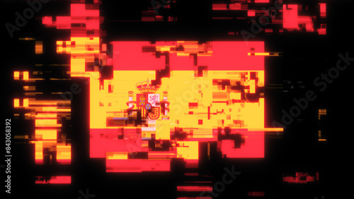 3D rendering flag Spain with screen effects of technological glitches