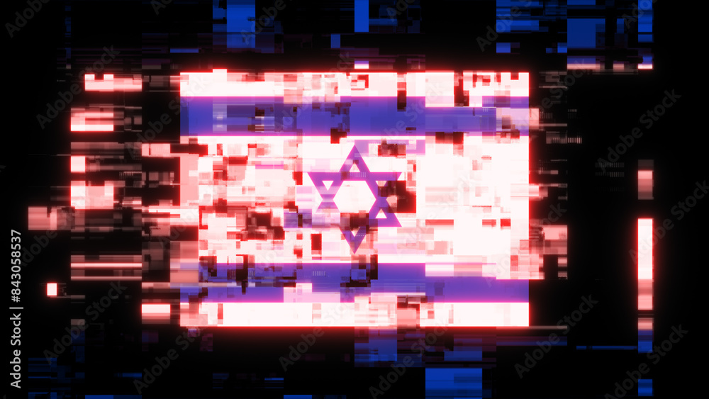 3D rendering flag Israel with screen effects of technological glitches