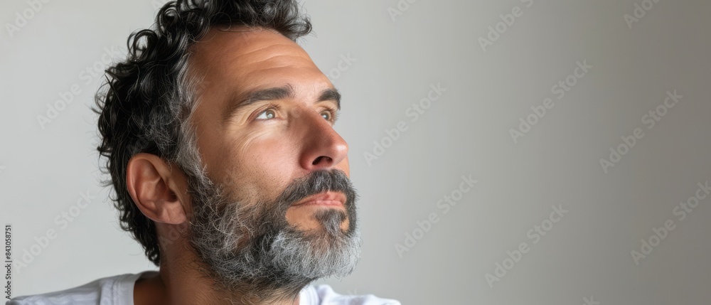 Obraz premium Man With Grey Beard Looking Up in Thought