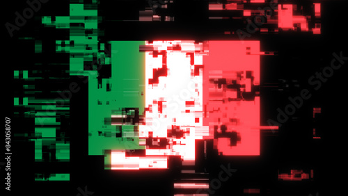 3D rendering flag Italy with screen effects of technological glitches
