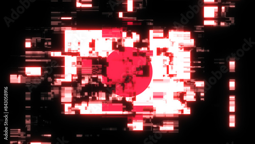 Photography 3D rendering flag Japan with screen effects of technological glitches