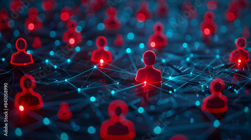 3d illustration of glowing human icons connected by digital network lines