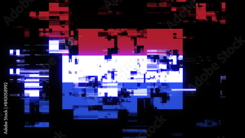 3D rendering flag Netherlands with screen effects of technological glitches