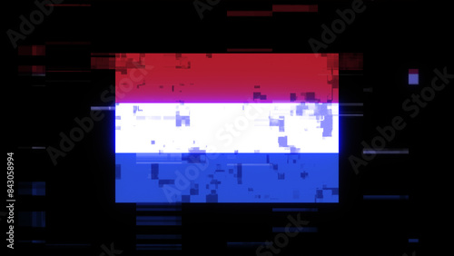 3D rendering flag Netherlands with screen effects of technological glitches