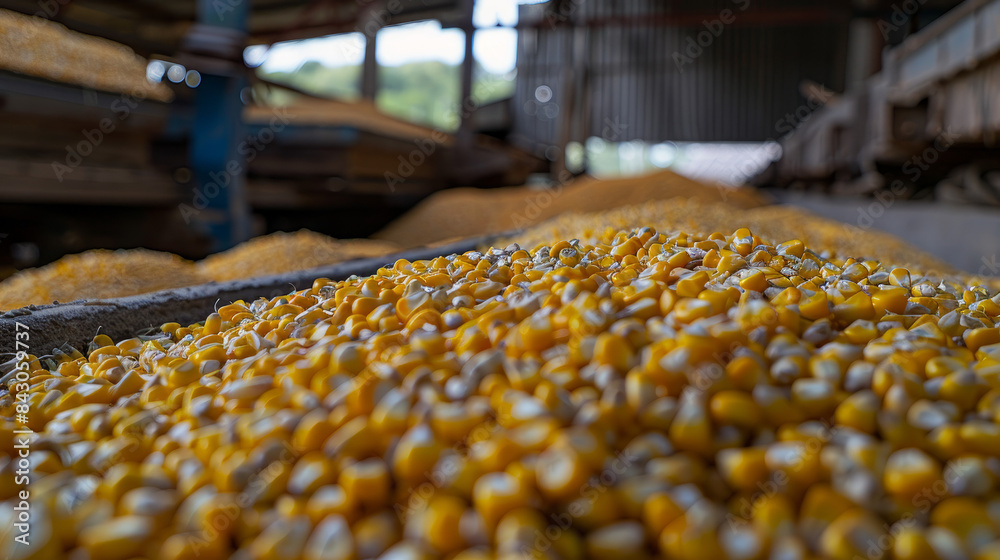 Large amounts of dried, yellow corn have been harvested by farmers for use as food. Large amounts of dried, yellow corn have been harvested by farmers for use as food.