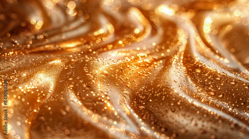 Golden fabric with water drops. Golden fabric with water drops.