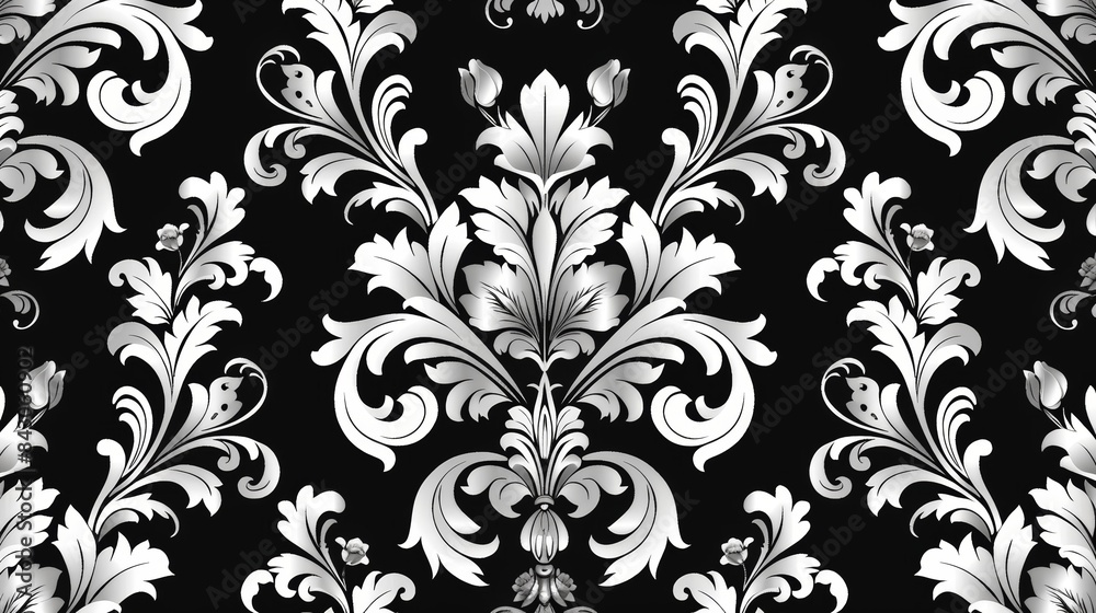 Black and White Damask Floral Pattern Black and White Damask Floral Pattern