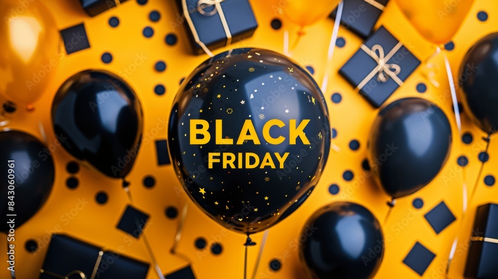 Obraz premium Black friday sale background with balloons black and yellow color