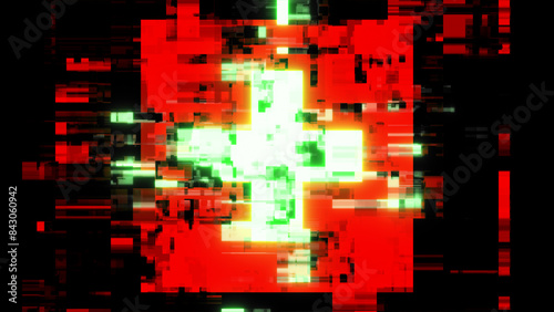 3D rendering flag Switzerland with screen effects of technological glitches