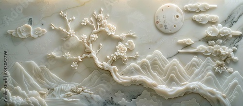 3d Chinese landscape Wallpaper Background golden art for digital printing wallpaper, mural, custom design wallpaper. AI generated illustration