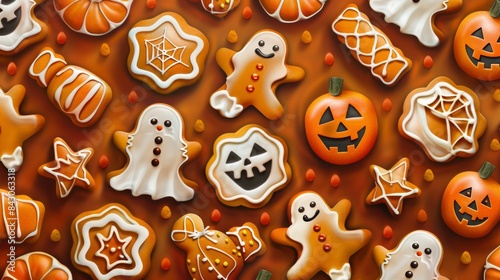 Halloween Cookies with Ghost and Pumpkin Shapes