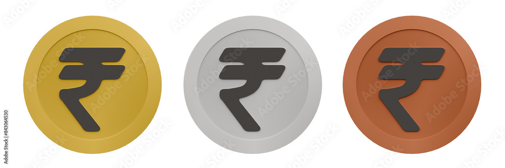 Icons of Indian Rupee Currency | Gold Silver Bronze Coins with Transparent Background Icons of Indian Rupee Currency | Gold Silver Bronze Coins with Transparent Background