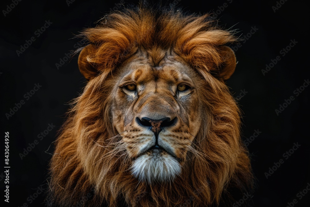 Lion African. Big Male Lion Portrait with Majestic Mane on Black Background Lion African. Big Male Lion Portrait with Majestic Mane on Black Background