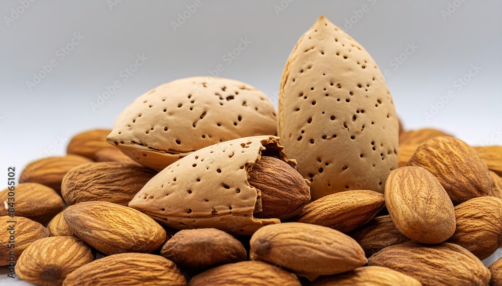 almond - Prunus amygdalus - Almonds grown as nuts may be eaten raw, blanched, or roasted and are commonly used in confectionery baking and a milk product. isolated on white background almond - Prunus amygdalus - Almonds grown as nuts may be eaten raw, blanched, or roasted and are commonly used in confectionery baking and a milk product. isolated on white background