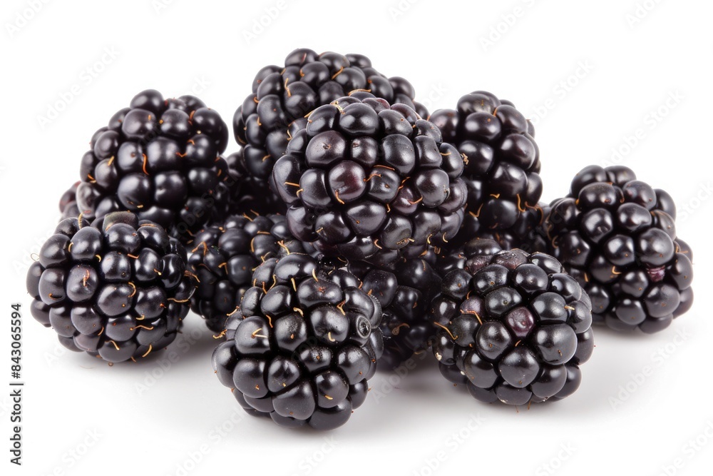 Blackberries White Background. Close-up of Ripe Summer Berries, Nature's Sweet Delight Blackberries White Background. Close-up of Ripe Summer Berries, Nature's Sweet Delight
