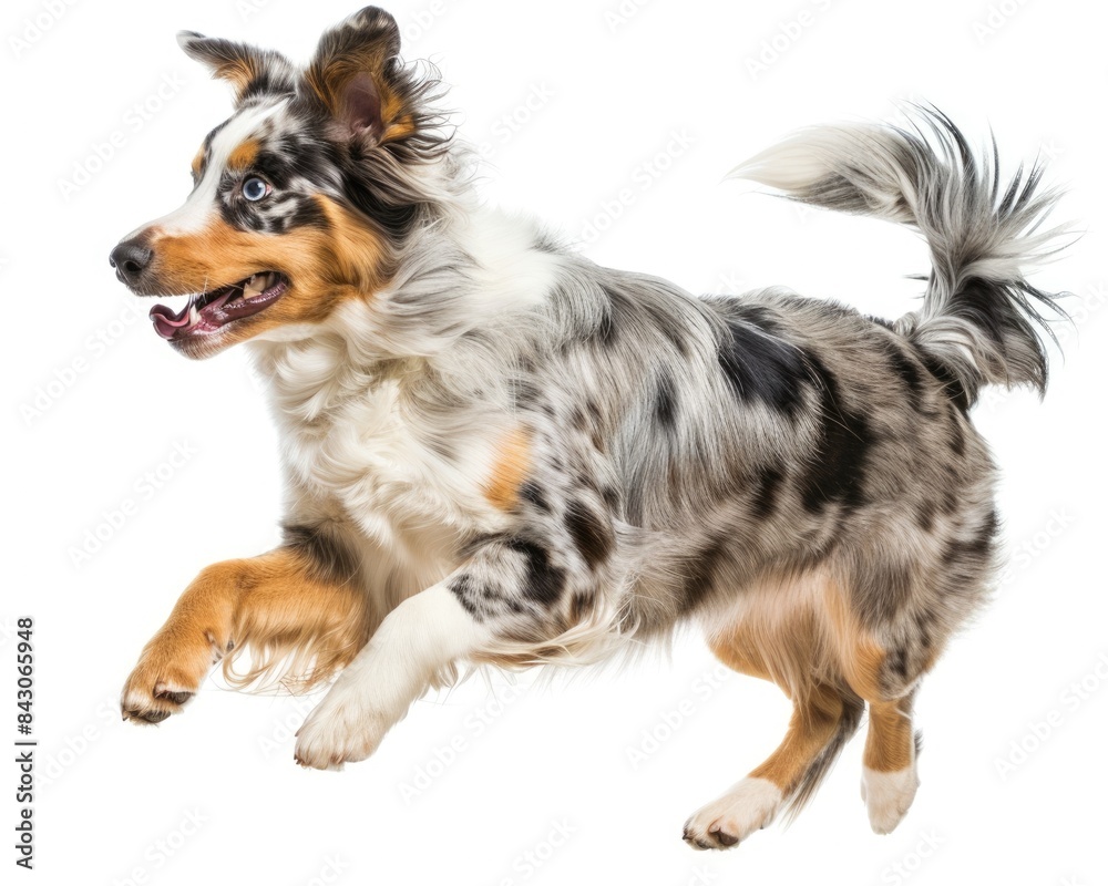 Dog Leaping. Australian Shepherd 7 Months Old, Playfully Jumping with Half Face and Adorable Expression Dog Leaping. Australian Shepherd 7 Months Old, Playfully Jumping with Half Face and Adorable Expression
