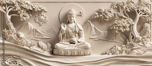 3d Hindu ancient religious buddha Wallpaper Background golden art for digital printing wallpaper, mural, custom design wallpaper. AI generated illustration