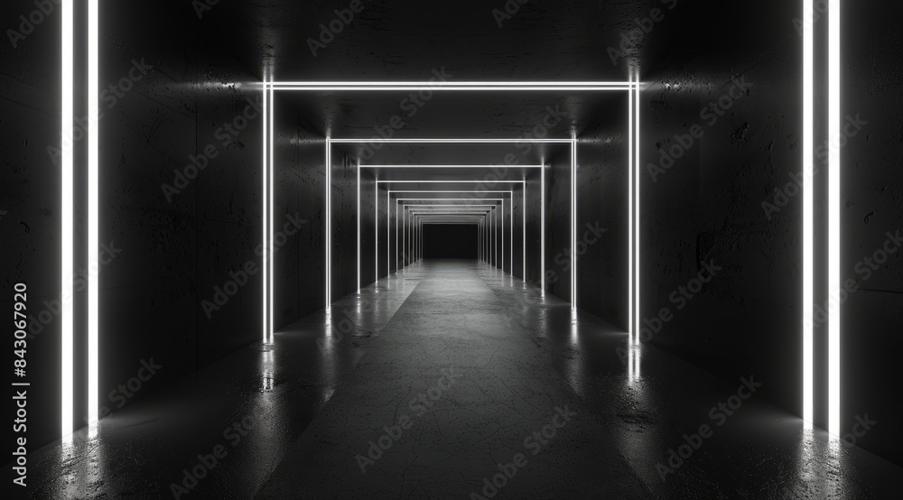 abstract black and white background with long corridor in the center, minimalistic geometric lines on clean wall, light reflection from the floor abstract black and white background with long corridor in the center, minimalistic geometric lines on clean wall, light reflection from the floor