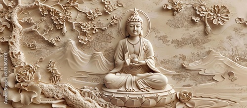 3d Hindu ancient religious buddha Wallpaper Background golden art for digital printing wallpaper, mural, custom design wallpaper. AI generated illustration