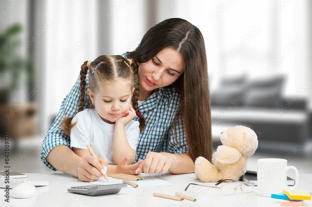 Young mother teach cute child. education concept. Young mother teach cute child. education concept.