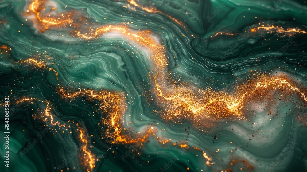 Close-up detail of a green marble texture with intricate golden veins Close-up detail of a green marble texture with intricate golden veins