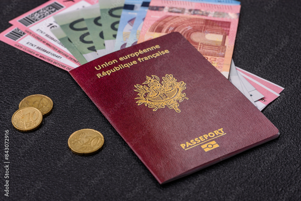 Passport of the Republic of France, airline tickets and money Passport of the Republic of France, airline tickets and money