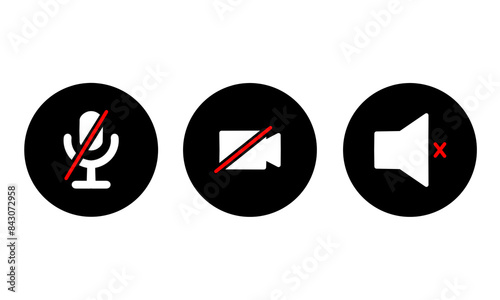 Speaker, Mic and Video Camera related icons. Basic icons for Video Conference, Webinar and Video chat.