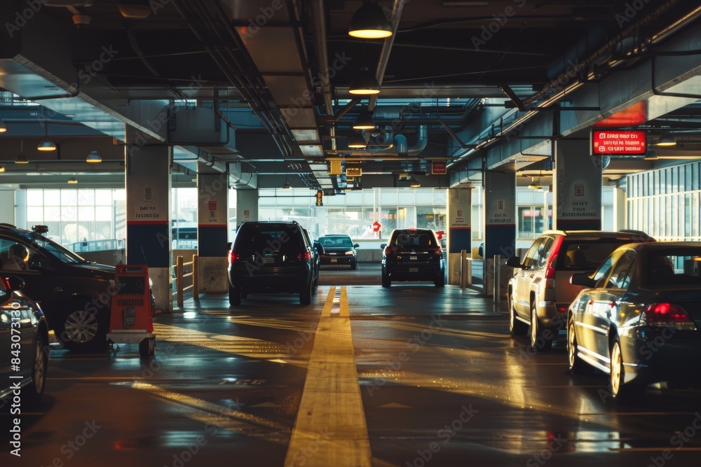 Efficient Car Rental Return Area with Multiple Vehicles Being Checked In by Rental Company Employees Efficient Car Rental Return Area with Multiple Vehicles Being Checked In by Rental Company Employees