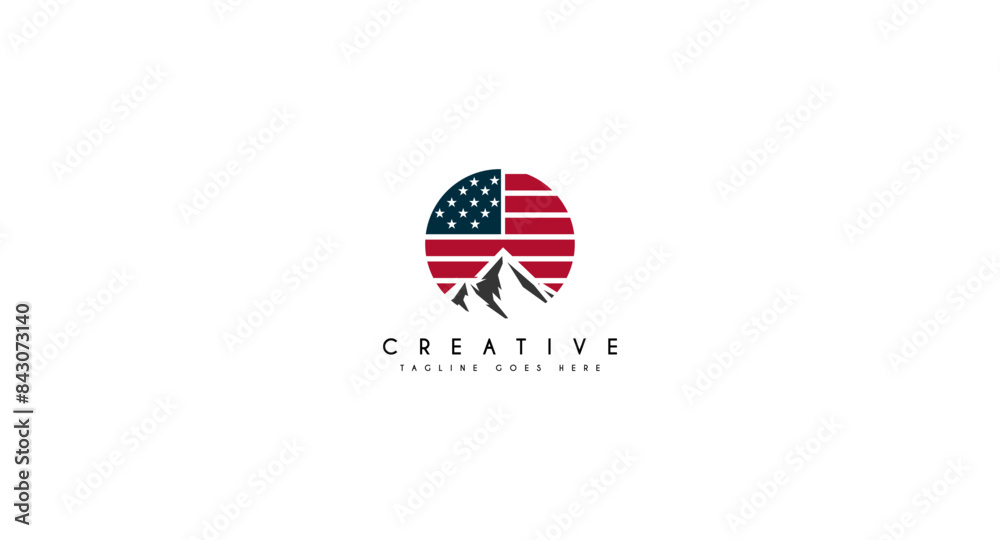 Mountain Peak with USA Flag, Logo design vector illustration. Mountain Peak with USA Flag, Logo design vector illustration.