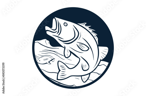 Black and white vector Fish, Vector illustration.