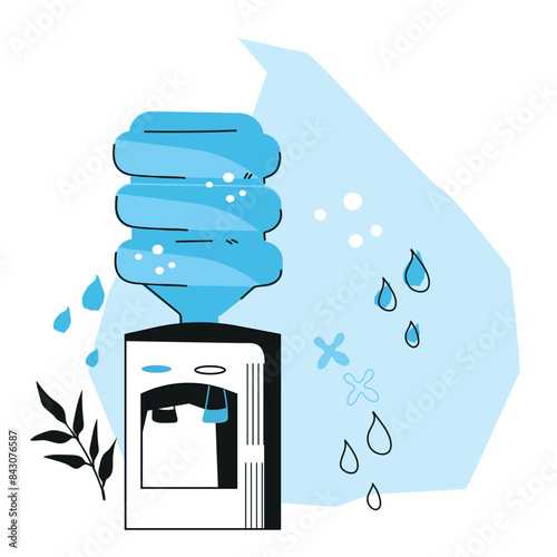 Water cooler or dispenser on backdrop in shape of drop, flat vector illustration isolated on white background. Banner for bottled water delivery services.
