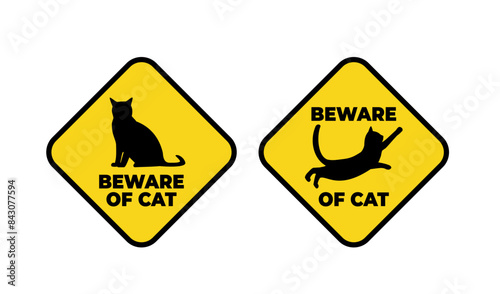 Beware of cat caution symbol yellow sign illustration