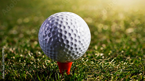 Golf ball is on grass background