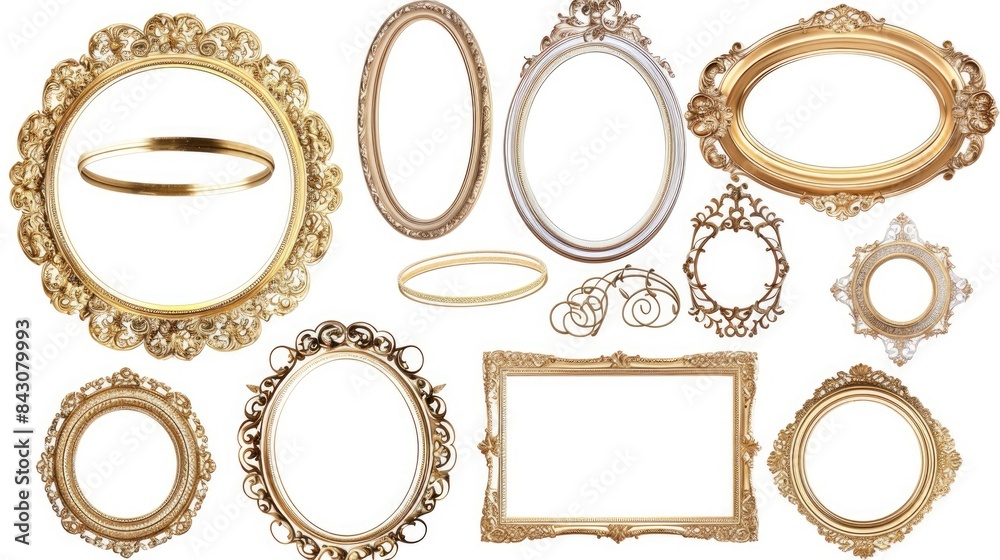 Oval Frames Collection. Assortment of Golden and Silvery Art and Photo Frames for Decoration Oval Frames Collection. Assortment of Golden and Silvery Art and Photo Frames for Decoration